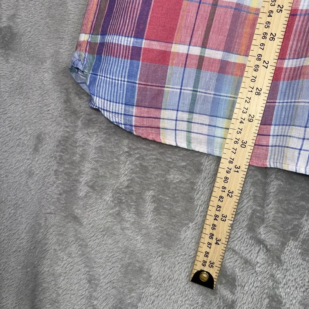 Cremieux Classics Men's‎ XL Rainbow Pastel Plaid Check ButtonUp Shirt 100% Linen